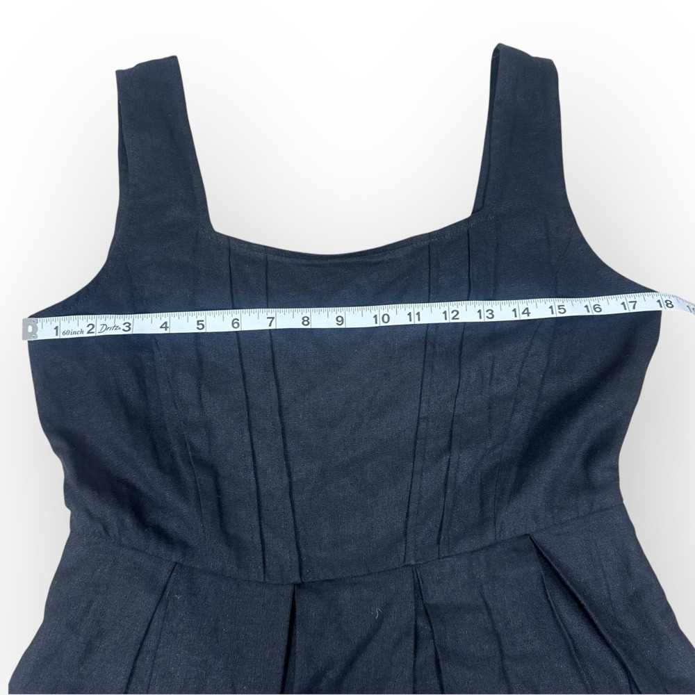 Cynthia Rowley Black Linen Blend Bubble Hem Dress Square Neck Fit Flare Small‎ - Picture 9 of 11